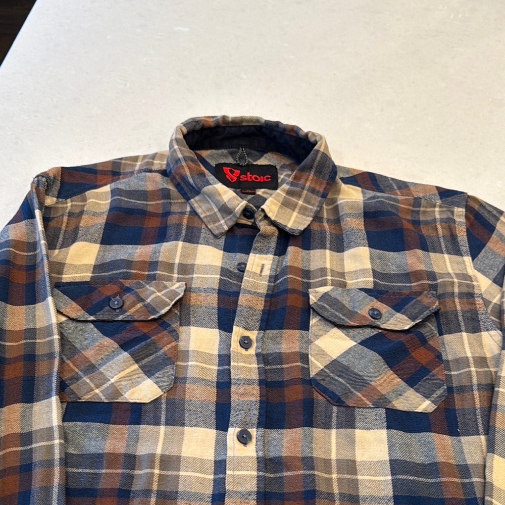 Stoic Men's Checkered Casual Shirt - Navy and Tan